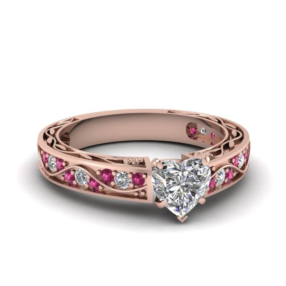 Heart Shaped Antique Filigree Diamond Ring With Pink Sapphire In Pertaining To Pink Sapphire And Diamond Engagement Rings (View 10 of 15)