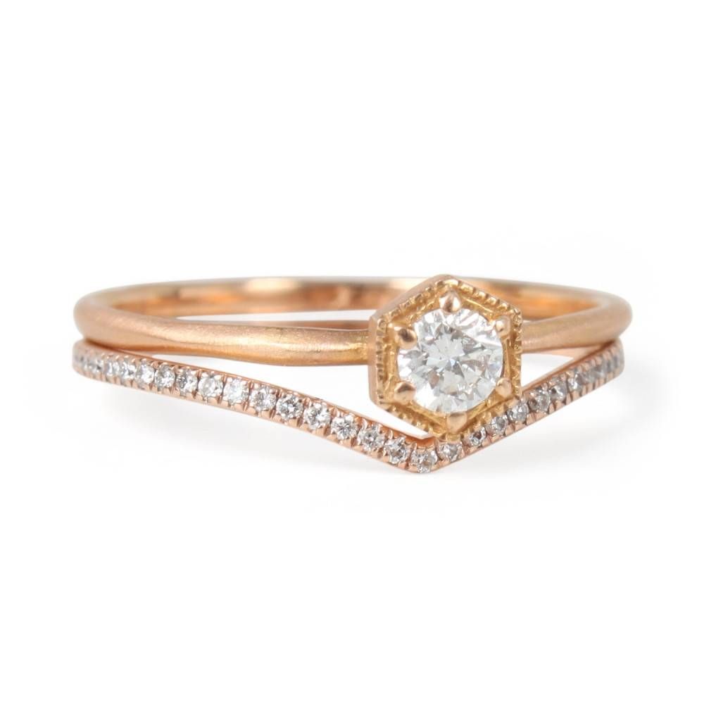 Hexagon Ring, White Diamond, Gold – Catbird Pertaining To Jewelry Wedding Bands (View 9 of 15)