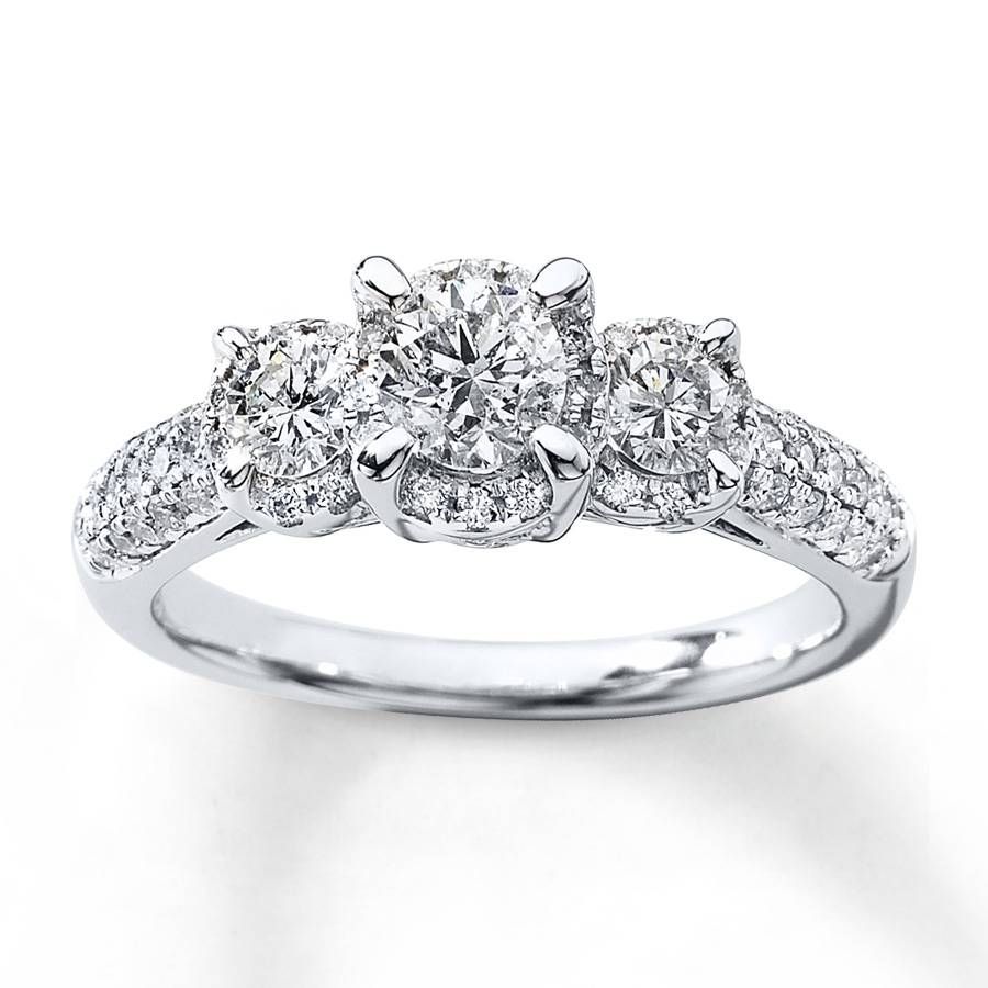 Kay – 3 Stone Diamond Ring 1 Ct Tw Round Cut 14k White Gold With 3 Stone Platinum Engagement Rings (Photo 8 of 15)