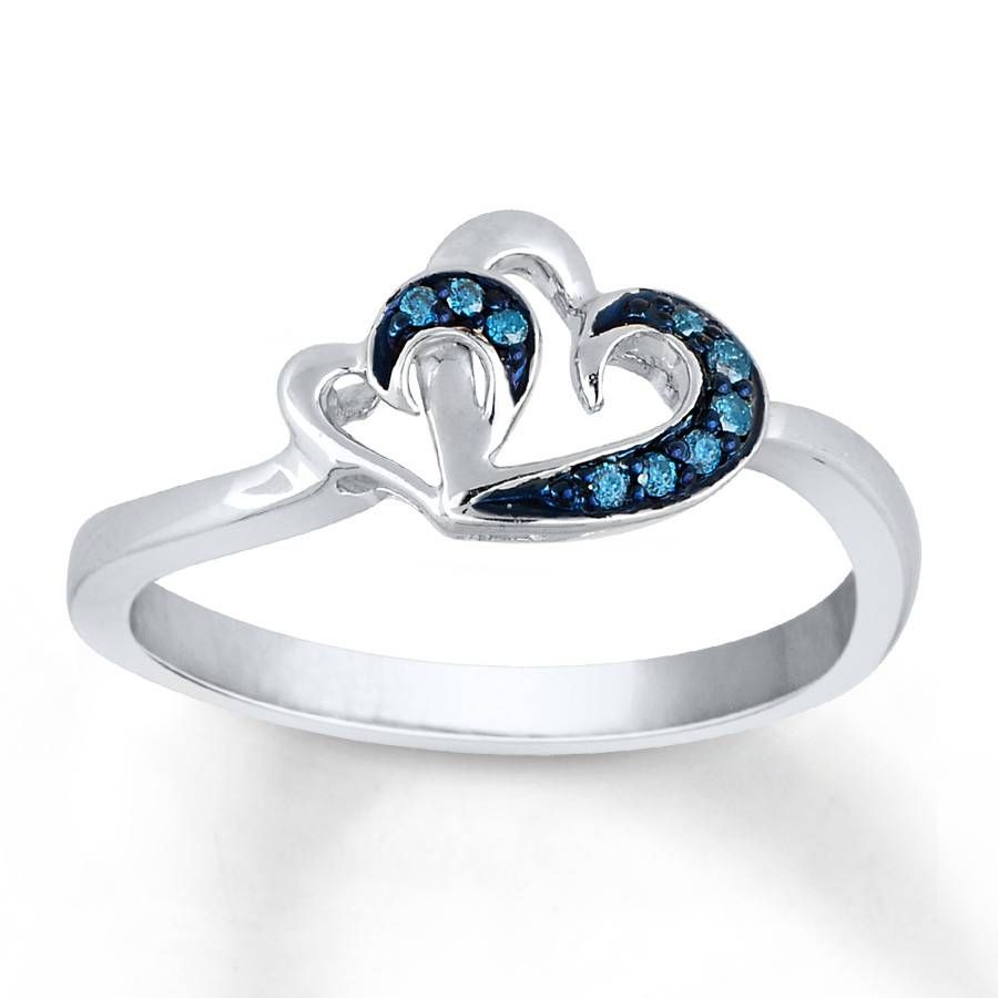 Kay – Blue Diamond Heart Ring 1/20 Ct Tw Round Cut Sterling Silver In Blue Heart Engagement Rings (View 10 of 15)