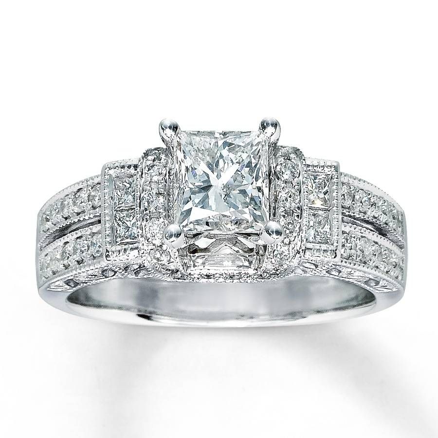 Kay – Diamond Engagement Ring 1 3/8 Ct Tw Princess Cut 14k White Gold For 14k Black Gold Princess Diamond Engagement Rings (View 8 of 15)