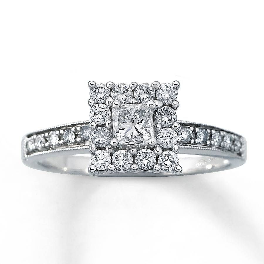 Kay – Diamond Engagement Ring 5/8 Ct Tw Princess Cut 14k White Gold With 14k Princess Cut Engagement Rings (View 9 of 15)