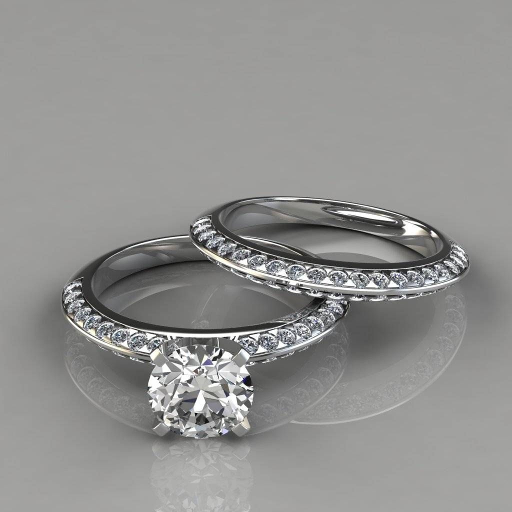 Knife Edge Engagement Ring & Wedding Band Bridal Set – Puregemsjewels Intended For Pave Engagement Ring Settings (View 7 of 15)