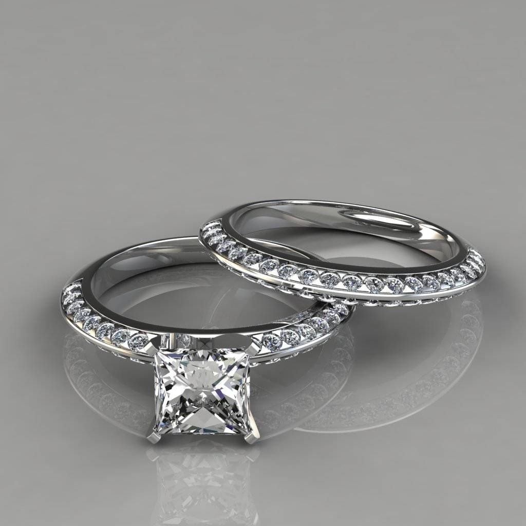 Knife Edge Engagement Ring & Wedding Band Bridal Set – Puregemsjewels Throughout Latest Princess Cut Engagement Rings And Wedding Bands (View 4 of 15)