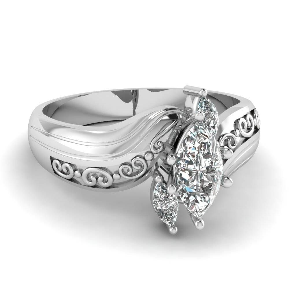 Marquise Three Diamond Engagement Ring In 14k White Gold With Marquise Diamond Engagement Rings Settings (View 9 of 15)