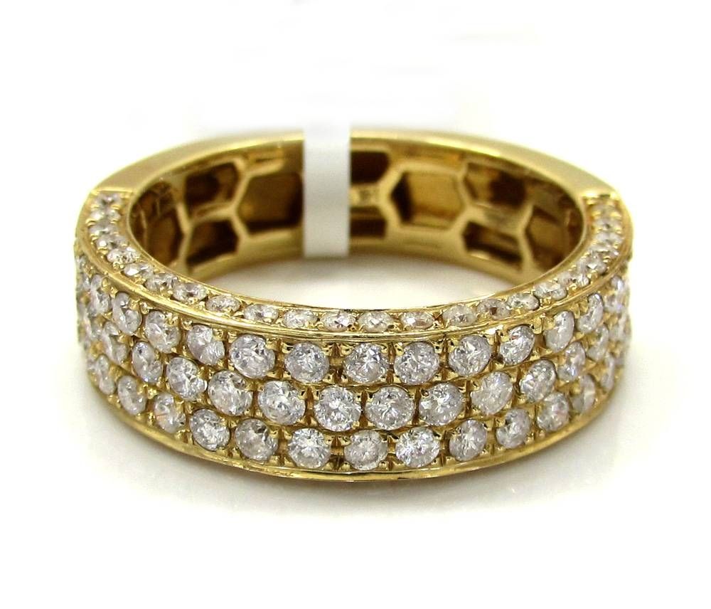 Mens 14k Yellow Gold Half Diamond Iced Out Wedding Band  (View 10 of 15)