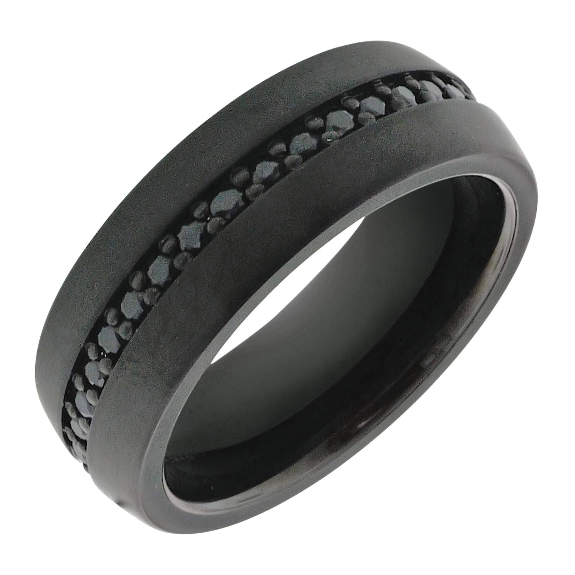 Mens Black Sapphire Wedding Band In Black Tungsten (8mm) Pertaining To Black Tungsten Wedding Bands (View 4 of 15)