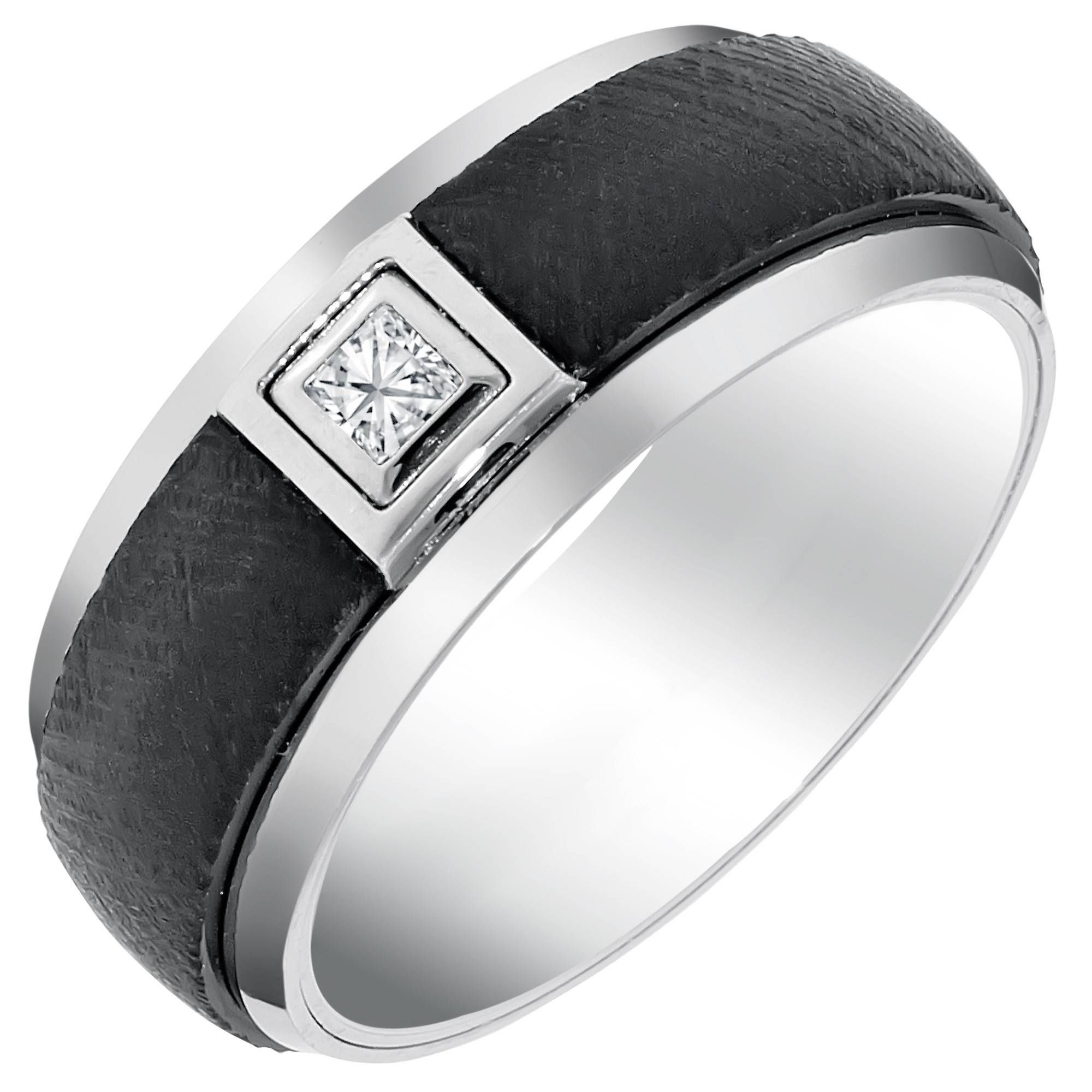 Mens Comfort Fit Wedding Band With Diamond In White And Black Inside Mens Wedding Bands Comfort Fit (View 1 of 15)