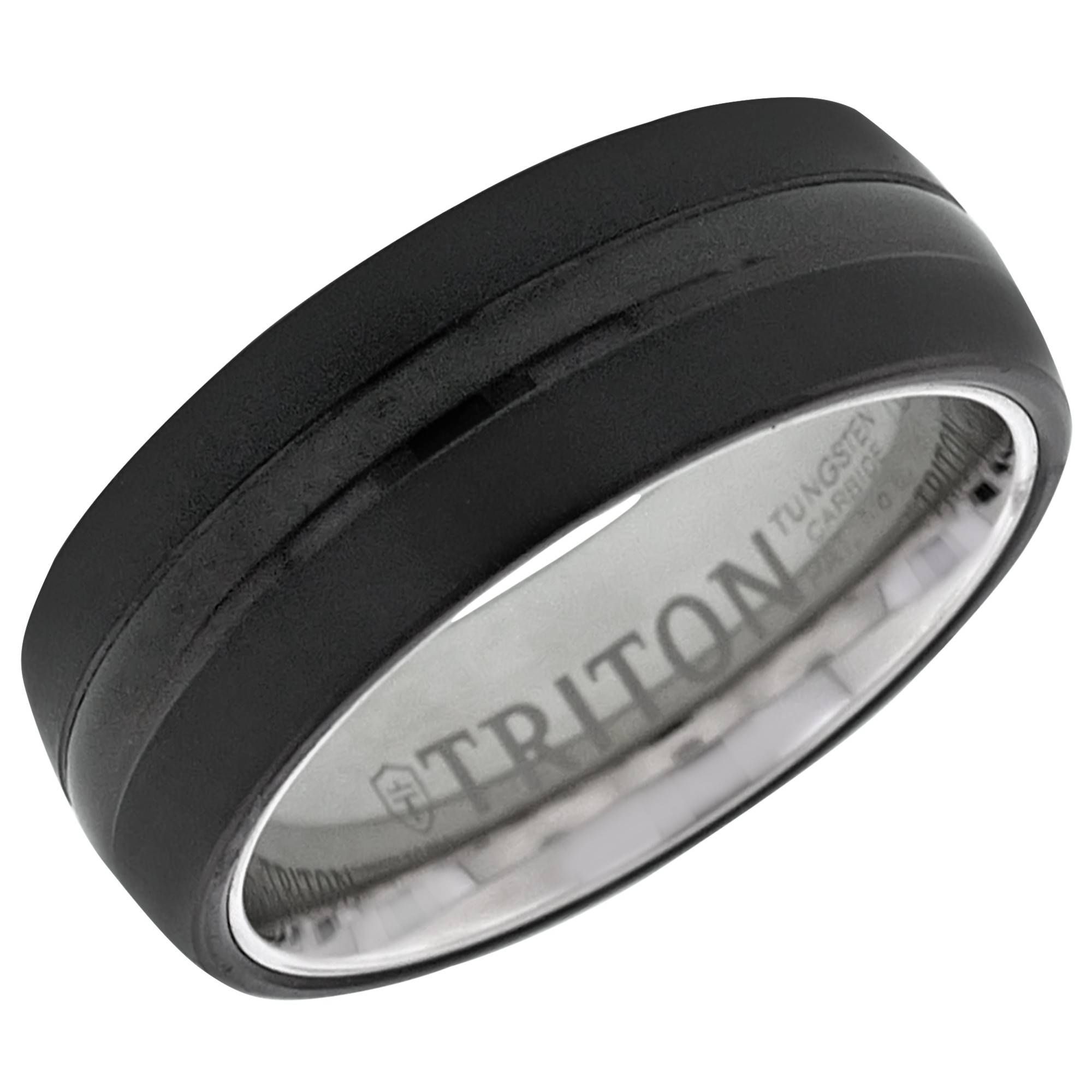 Mens Wedding Band In Black And White Tungsten (8mm) In Black Mens Wedding Bands (View 12 of 15)