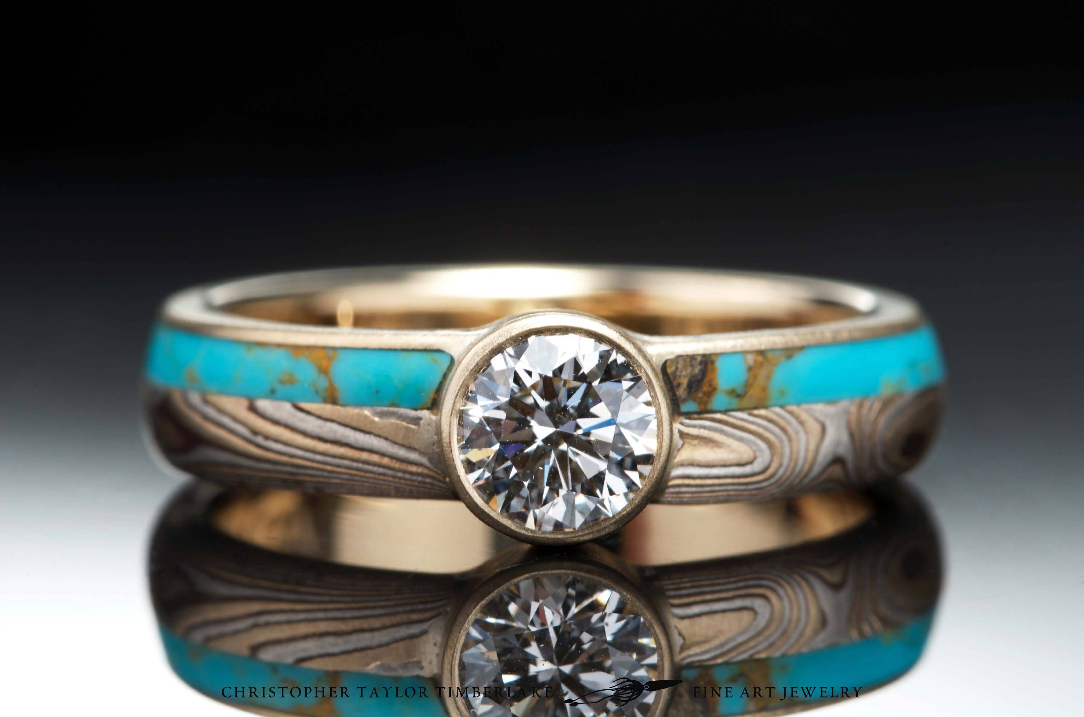 Mokumé Gane 14k Yellow Gold, Shakudo, And Sterling Silver Ring Intended For Wood Inlay Wedding Rings (View 14 of 15)