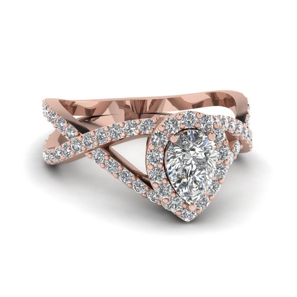 Pear Shaped Diamond Engagement Ring In 18k Rose Gold | Fascinating Throughout Cross Wedding Rings (View 8 of 15)