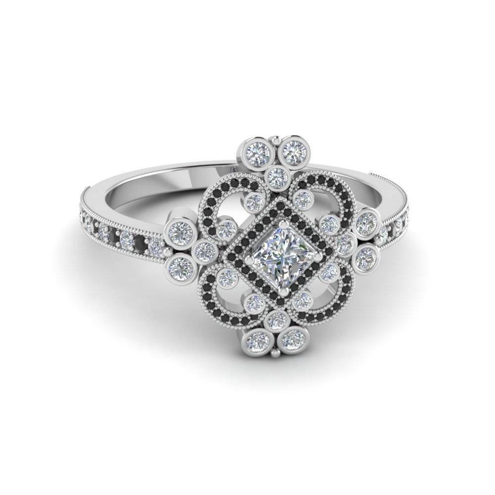 Princess Cut Edwardian Vintage Look Halo Engagement Ring With Regarding Vintage Princess Cut Wedding Rings (View 3 of 15)