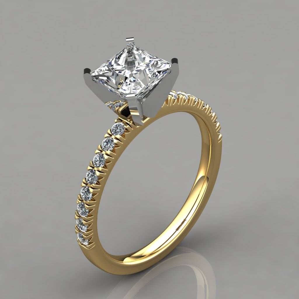 Princess Cut French Pave Engagement Ring 14k White Gold With 14k White Gold Engagement Rings (View 11 of 15)