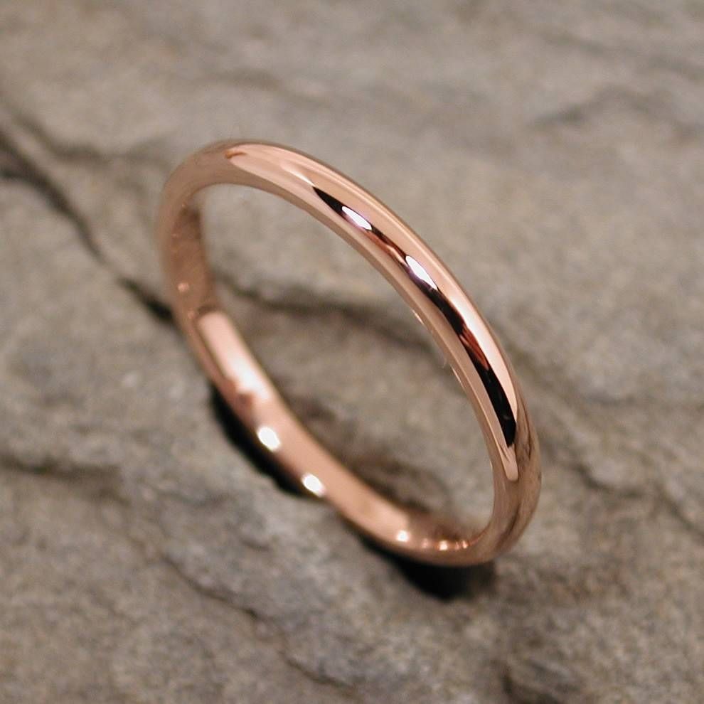 Romantic 14k Rose Gold Ring 2mm Wedding Band  | Ringscollection Regarding Current 2mm Rose Gold Wedding Bands (View 4 of 15)