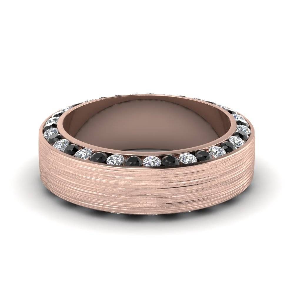 Rose Gold Round White Diamond Mens Wedding Band With Black Diamond Intended For Mens Rose Gold Wedding Bands (View 4 of 15)