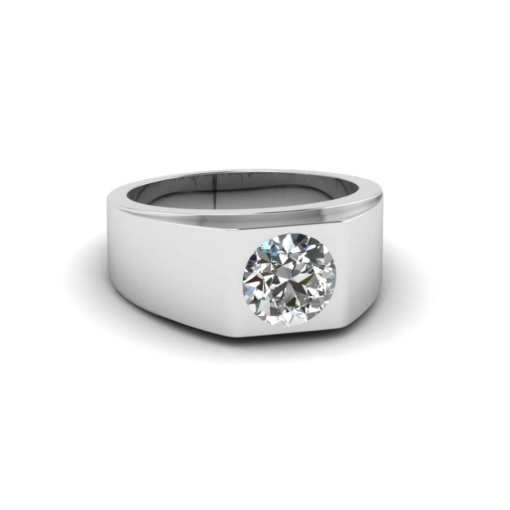 Round Cut White Diamond Mens Wedding Ring Bezel Set In 14k White In Diamond Mens Wedding Bands (View 12 of 15)