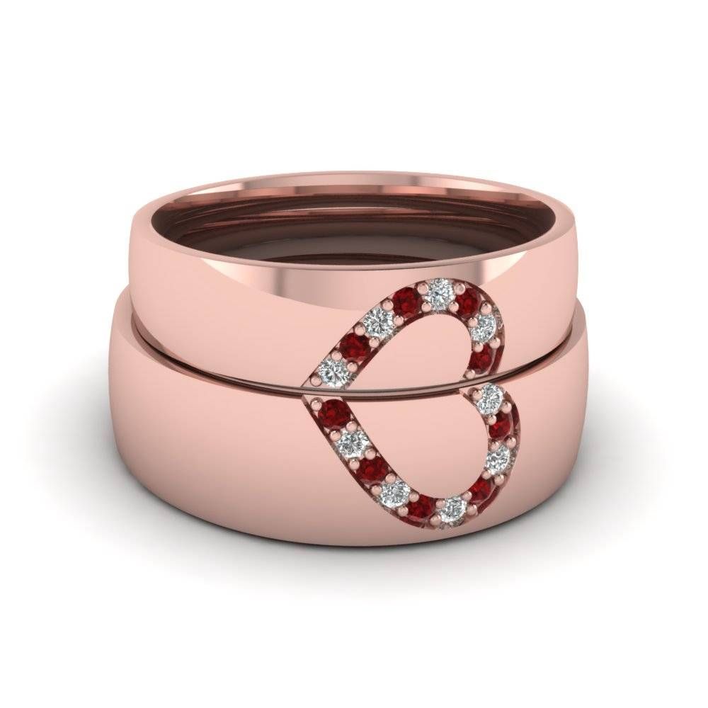 Round Red Ruby Wedding Band With White Diamond In 14k Rose Gold Throughout Most Current Ruby Wedding Bands For Women (View 14 of 15)