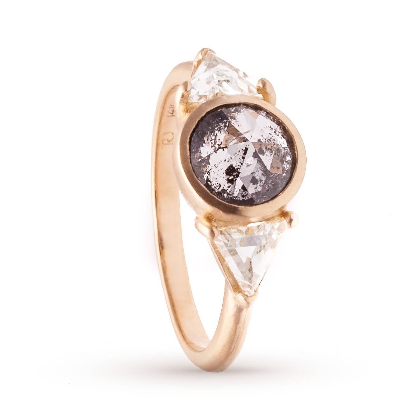 Salt & Pepper Rose Cut & White Triangle Diamond Ring – Rebecca Regarding San Francisco Diamond Engagement Rings (View 1 of 15)
