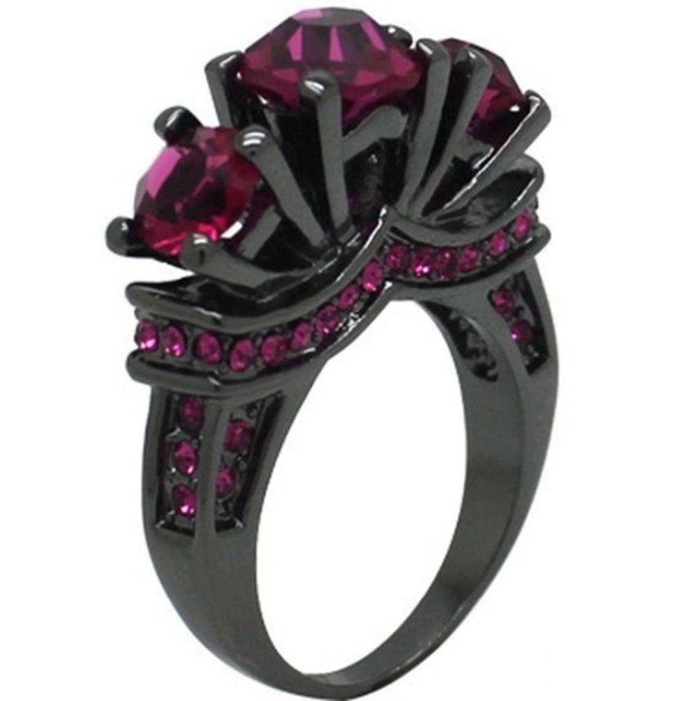 Size 5 11 Black Rhodium Wedding Ring Solitaire Topaz Pink Gem Cz With Most Up To Date Rhodium Wedding Bands (View 4 of 15)