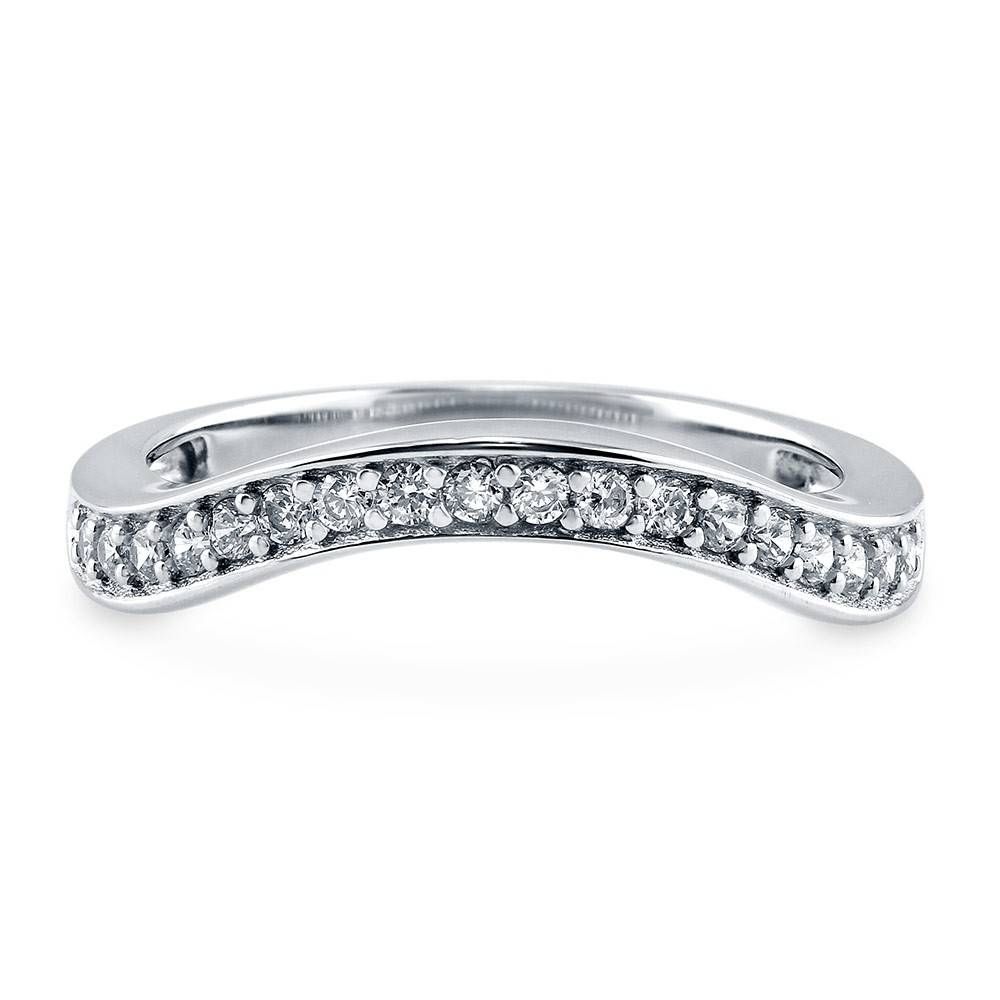 Sterling Silver Cubic Zirconia Cz Stackable Curved Half Eternity Throughout Curved Sapphire Wedding Bands (View 9 of 15)