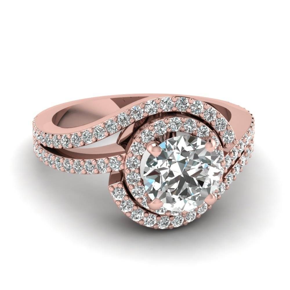 Swirl Round Diamond Halo Ring In 14k Rose Gold | Fascinating Diamonds Regarding Round Cut Halo Engagement Rings (View 8 of 15)