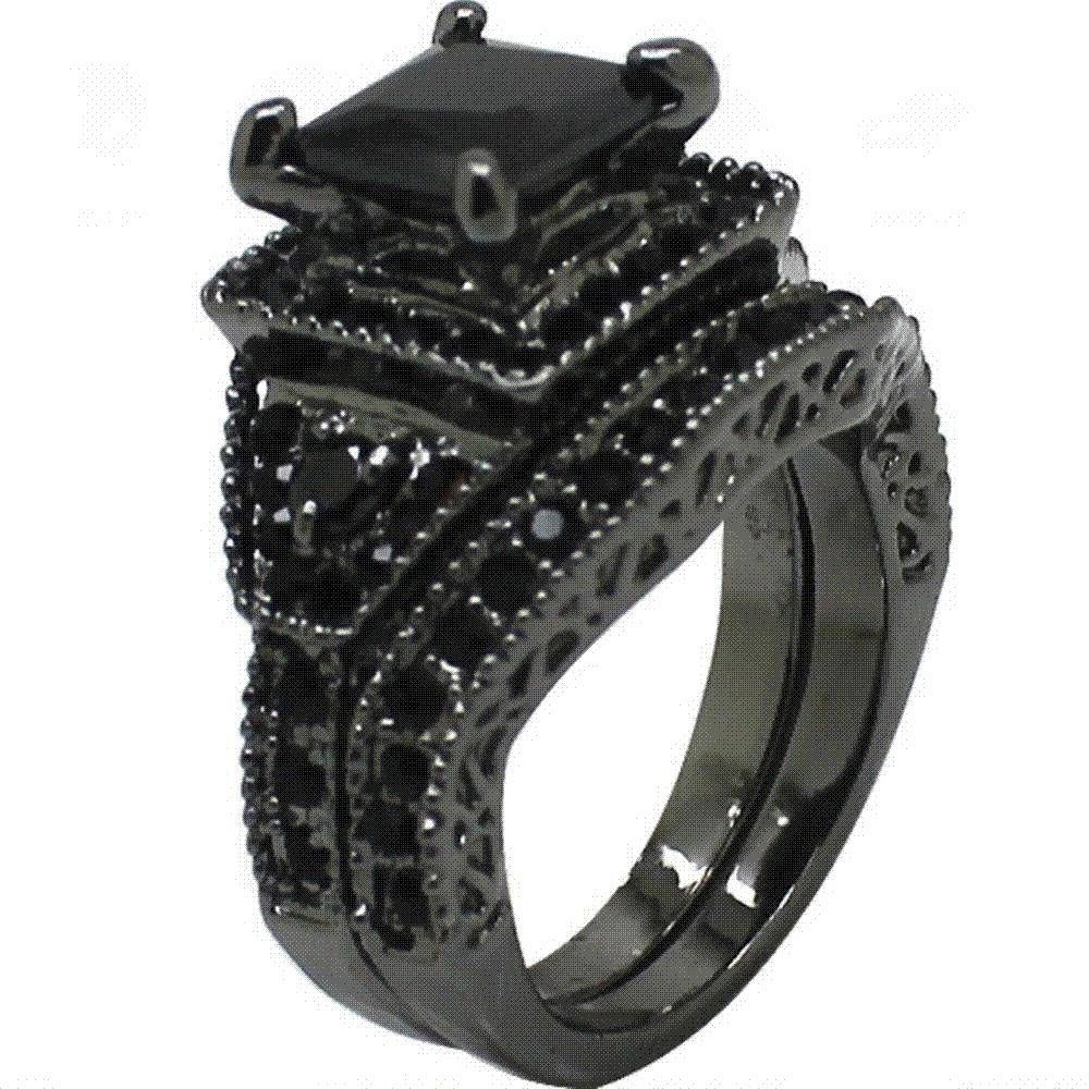 Sz 4 12 Black Rhodium Princess Cut Onyx Wedding Engagement Ring For 2018 Rhodium Wedding Bands (View 11 of 15)