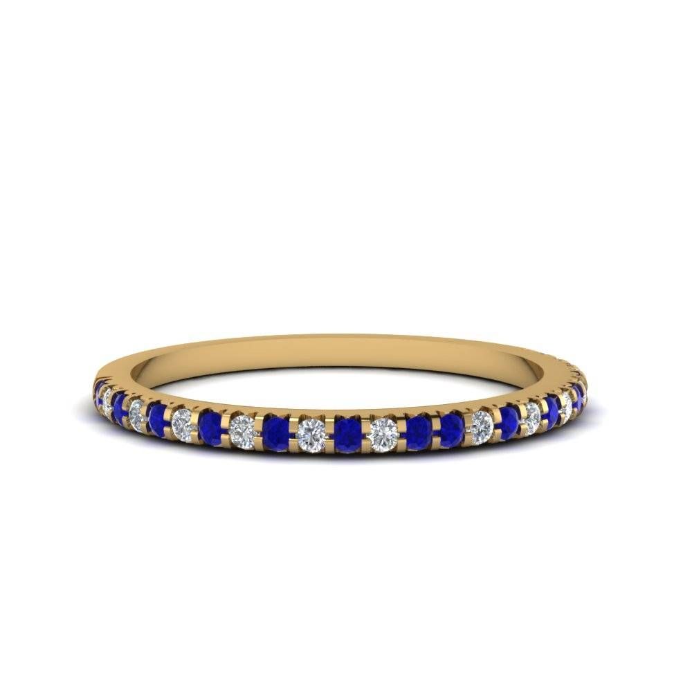 Thin Round Diamond Band With Sapphire In 18k Yellow Gold With 2018 Sapphire Wedding Bands For Women (View 7 of 15)