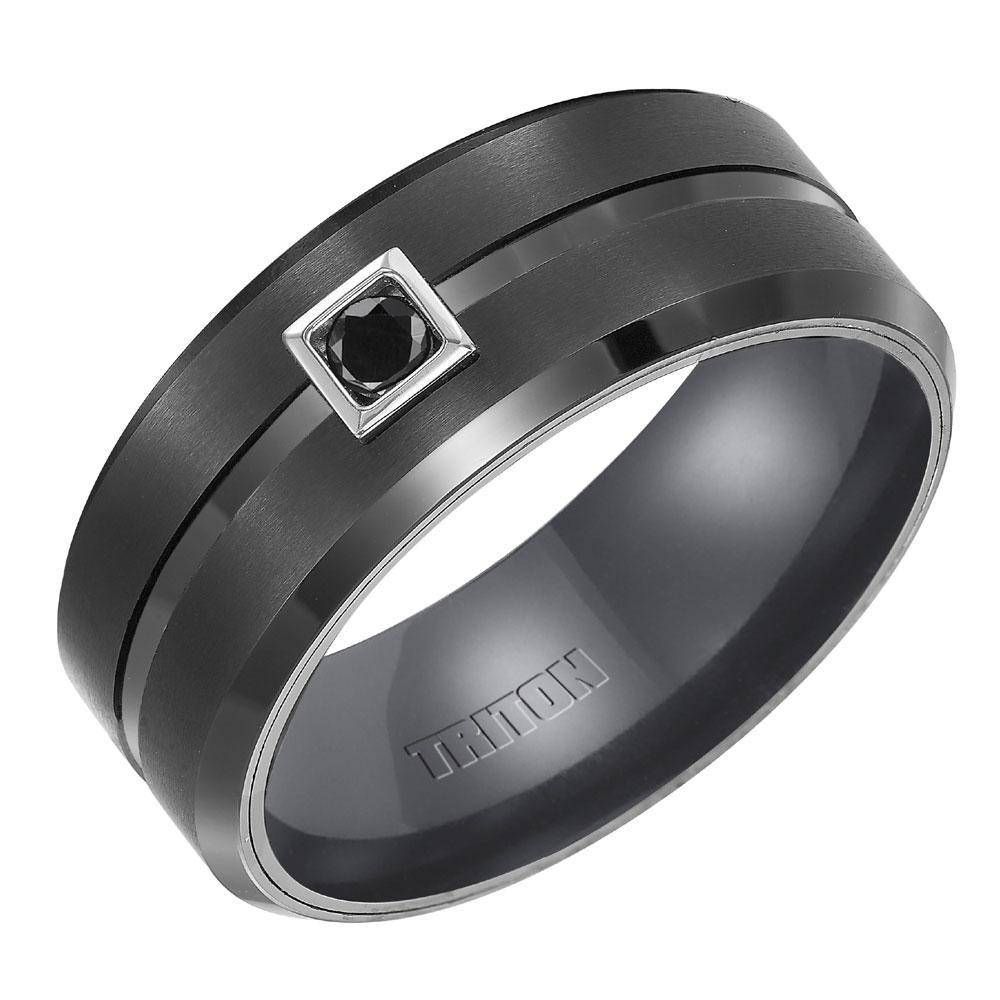 Triton Black Tungsten Carbide Black Diamond Band 9mm 1/10ct – Item Throughout Tungsten Diamond Wedding Rings (View 4 of 15)