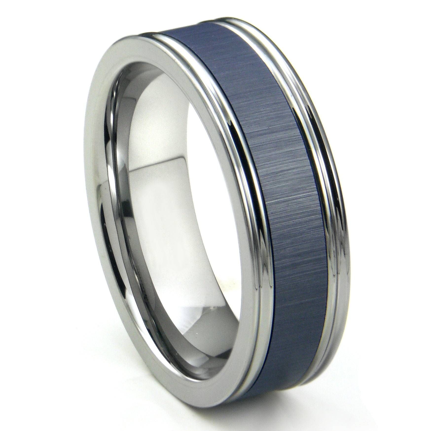 Tungsten Carbide Blue Ceramic Inlay Wedding Band Ring W Throughout Titanium Wedding Bands For Him (View 14 of 15)
