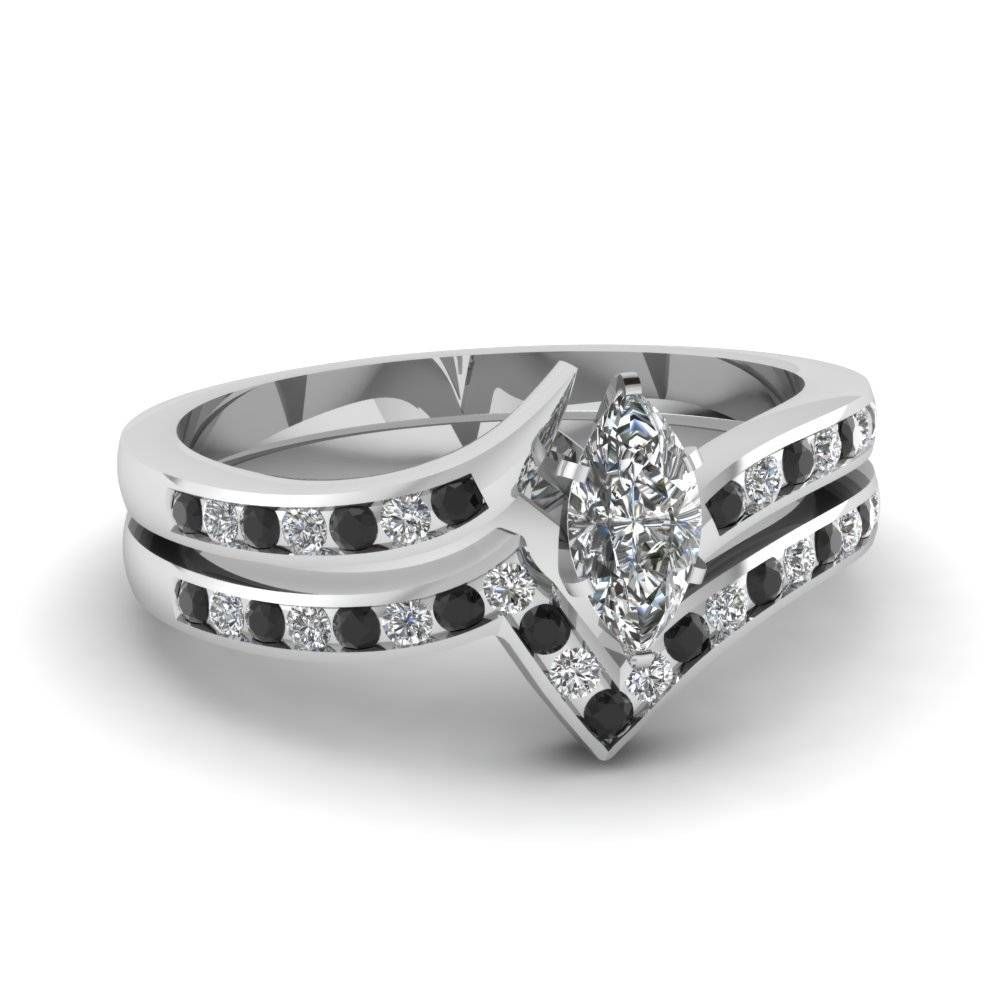 Twist Channel Marquise Wedding Set With Black Diamond In 14k White Intended For White Gold Diamond Wedding Ring Sets (View 15 of 15)