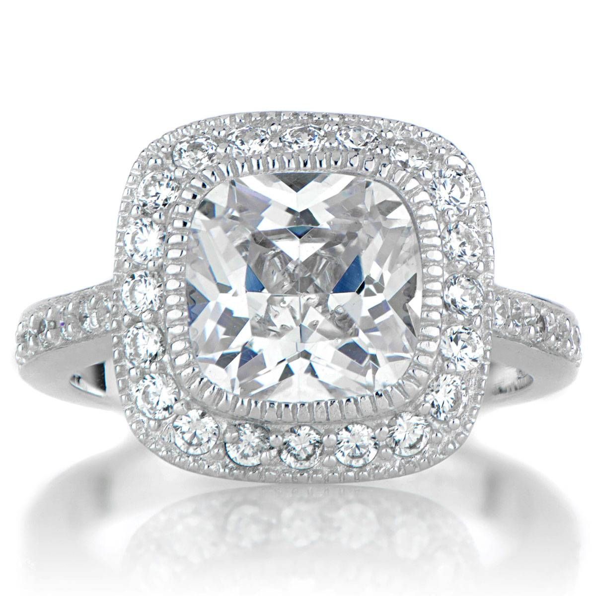 Vintage Style Halo Cushion Cut Cz Engagement Ring Intended For Vintage Halo Engagement Rings (Photo 1 of 15)