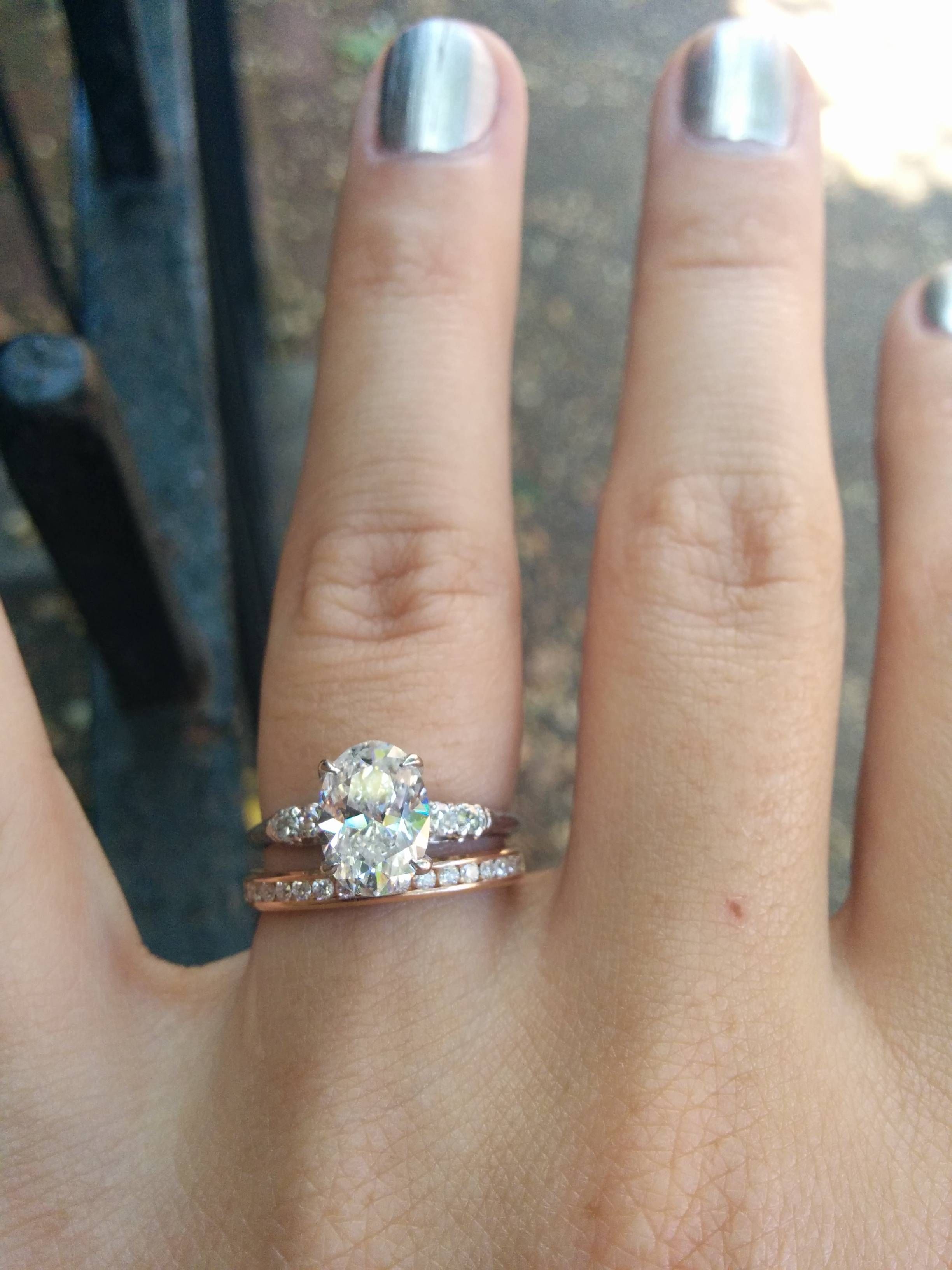 White Gold E Ring With Rose Gold Wedding Band – Weddingbee Regarding 2017 White Gold Engagement Rings With Rose Gold Wedding Bands (View 7 of 15)