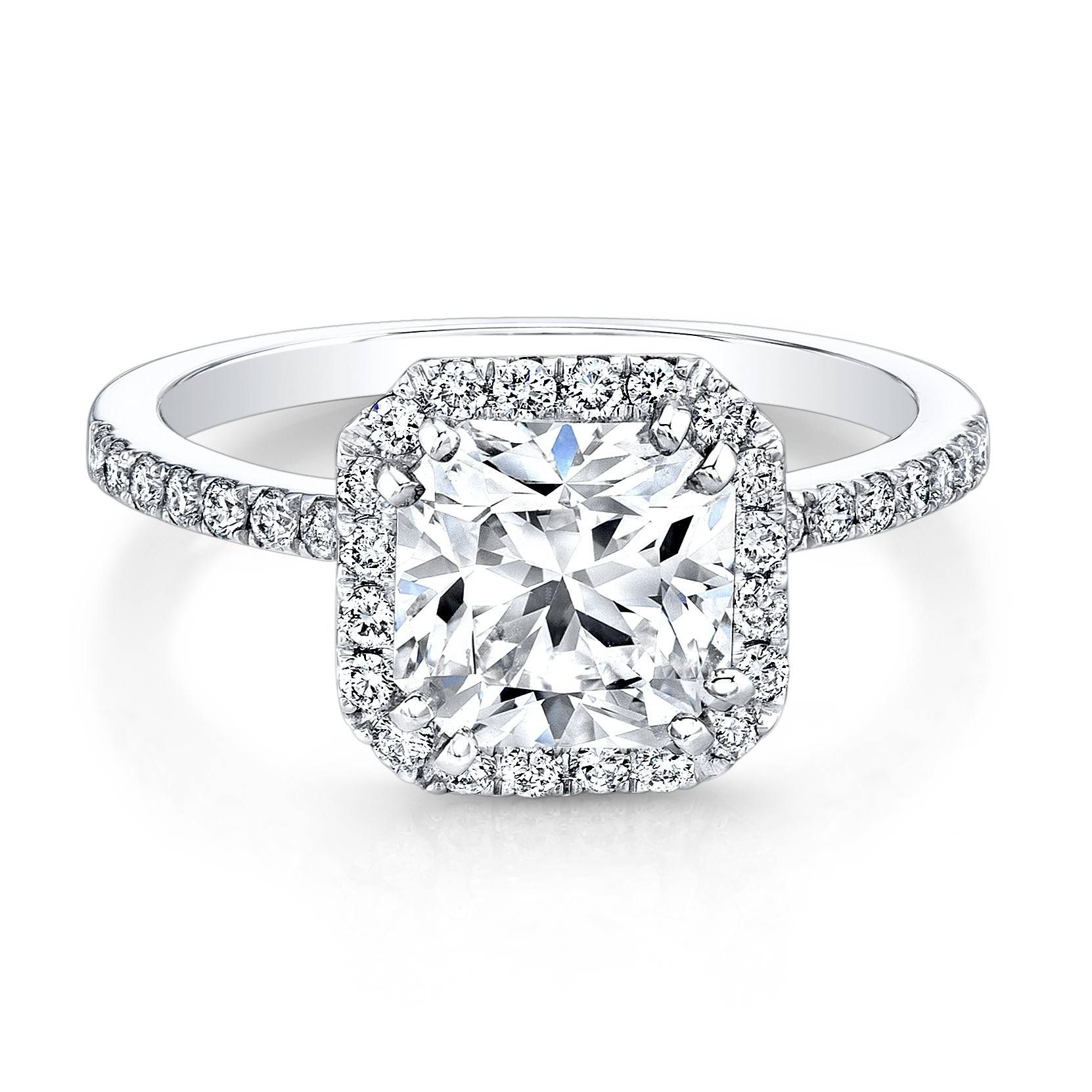 White Gold Square Halo Bezel Set Diamond Accent Engagement Ring Intended For Halo Style Diamond Engagement Rings (View 4 of 15)
