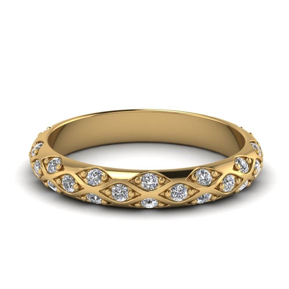 Yellow Gold Round White Diamond Wedding Band In Pave Set For Most Recently Released Pave White Gold Diamond Wedding Bands (View 5 of 15)