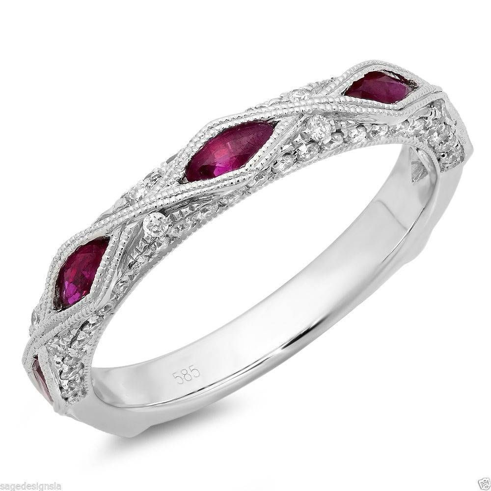 0.97ct 14k White Gold Diamond Marquise Cut Ruby Vintage Inside Current Marquise Anniversary Rings (Photo 25 of 25)