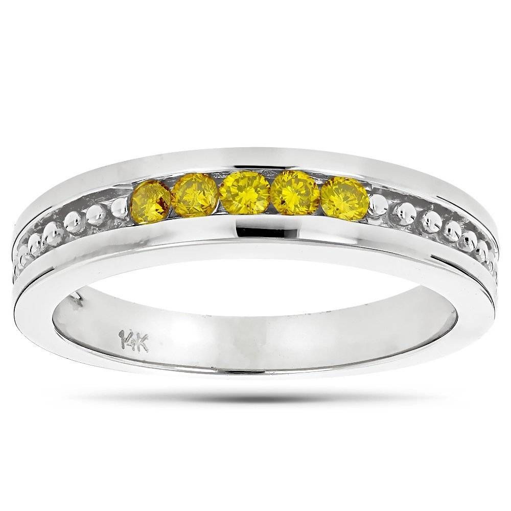 14k Gold Mens Womens Yellow Diamond Wedding Band 5 Stone Intended For Recent Diamonds Wedding Anniversary Rings (View 25 of 25)