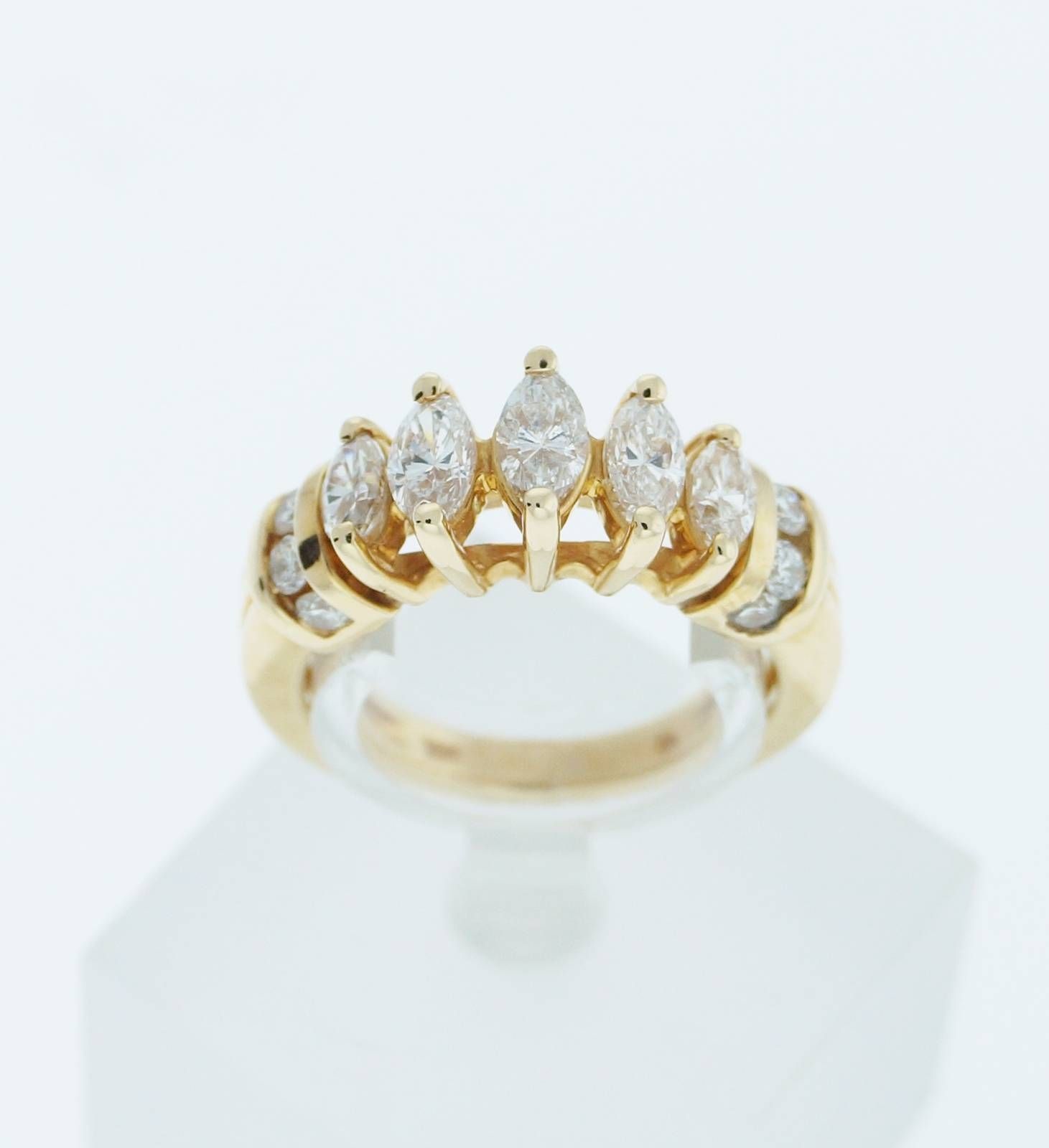 14k Solid Yellow Gold Marquise & Round Diamond 7 Stone Anniversary Inside Best And Newest 7 Marquise Diamond Anniversary Rings (View 8 of 25)