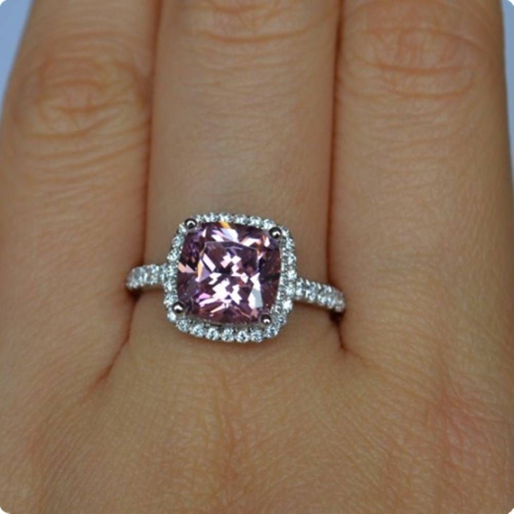 3 Carat Cushion Cut Clear Golden Pink Simulate Diamond Engagement Intended For 2018 3 Carat Diamond Anniversary Rings (View 5 of 25)