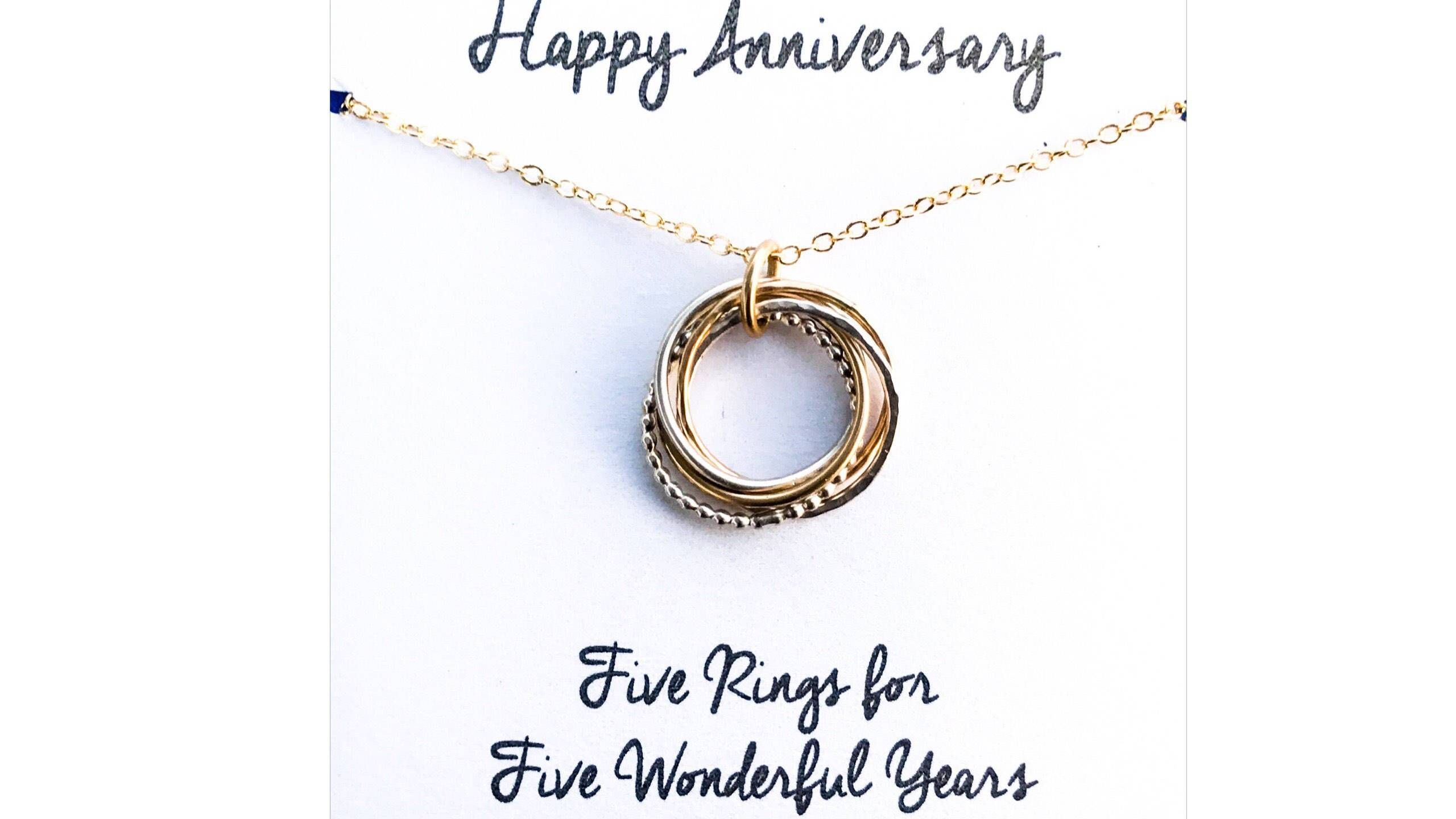 5th Anniversary Necklace. 5th Anniversary Gift. Five Rings In Most Popular 5th Anniversary Rings (Photo 25 of 25)