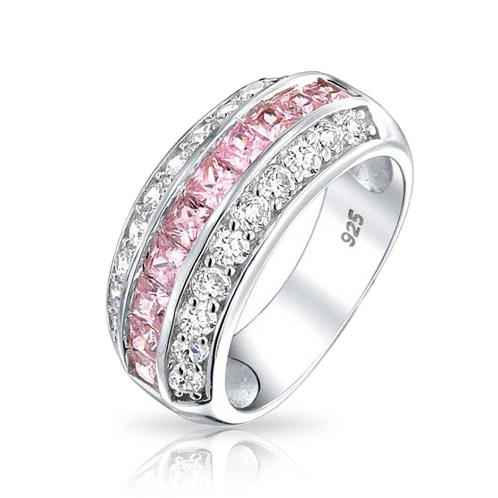 925 Channel Set Pink Cubic Zirconia Wide Half Eternity Ring Regarding Most Current Cubic Zirconia Anniversary Rings (View 22 of 25)