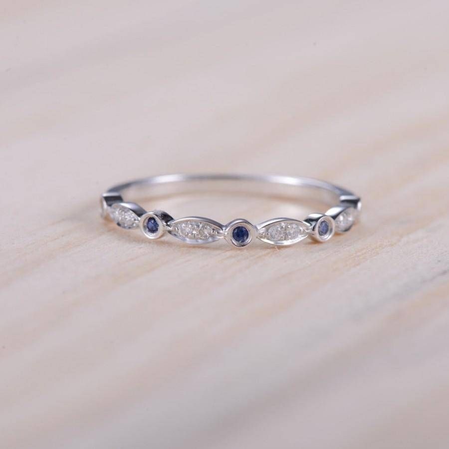 Blue Sapphire Band Diamond Band Half Eternity Ring Sapphire White With Current White Sapphire Anniversary Rings (View 24 of 25)