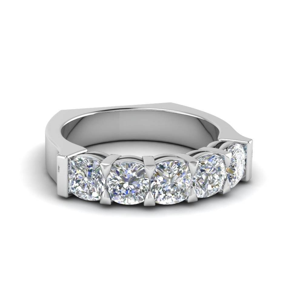 Classic Cushion Cut Five Stone Diamond Wedding Ring With White Intended For Most Recently Released Five Stone Anniversary Rings (View 1 of 25)