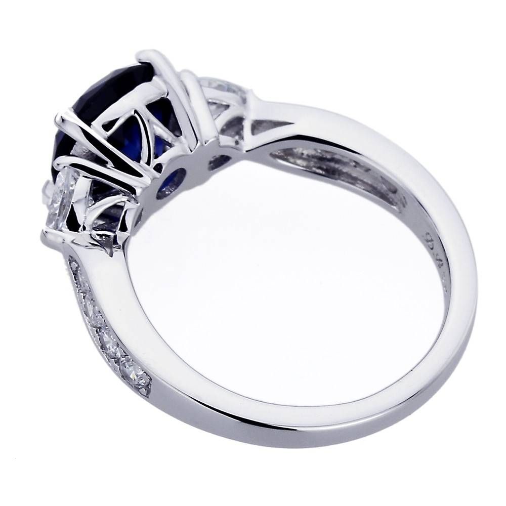 Double Accent | Platinum Plated Sterling Silver Wedding Ring Round With Regard To Most Popular Blue Sapphire Anniversary Rings (View 21 of 25)