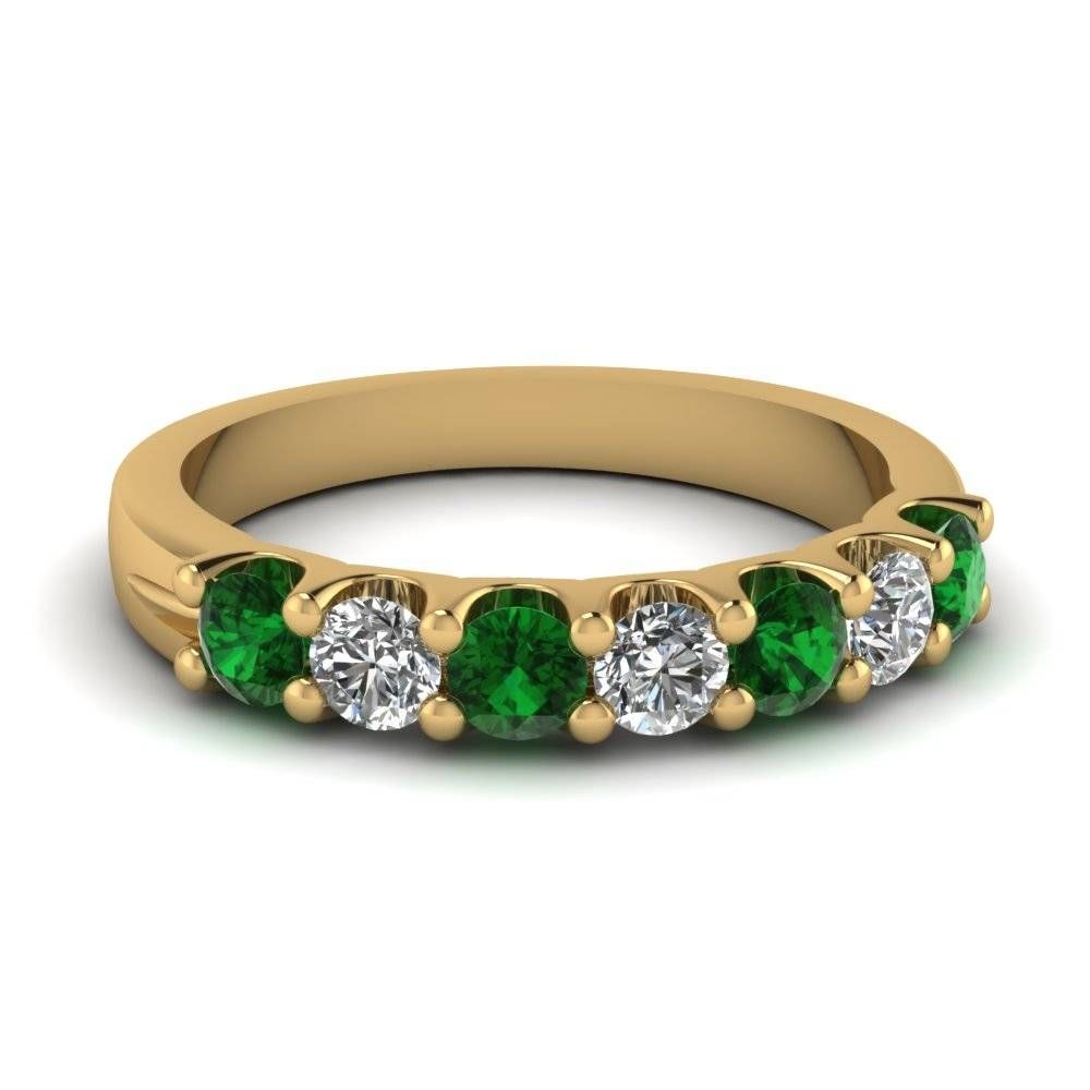Emerald 7 Stone Round Diamond Anniversary Band In 14k Yellow Gold Inside Newest 7 Marquise Diamond Anniversary Rings (View 23 of 25)
