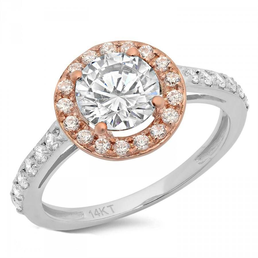 Engagement Ring 2.35 Ct Round Cut Halo 14k White/rose Gold Bridal Pertaining To Best And Newest Halo Anniversary Rings (Photo 8 of 25)