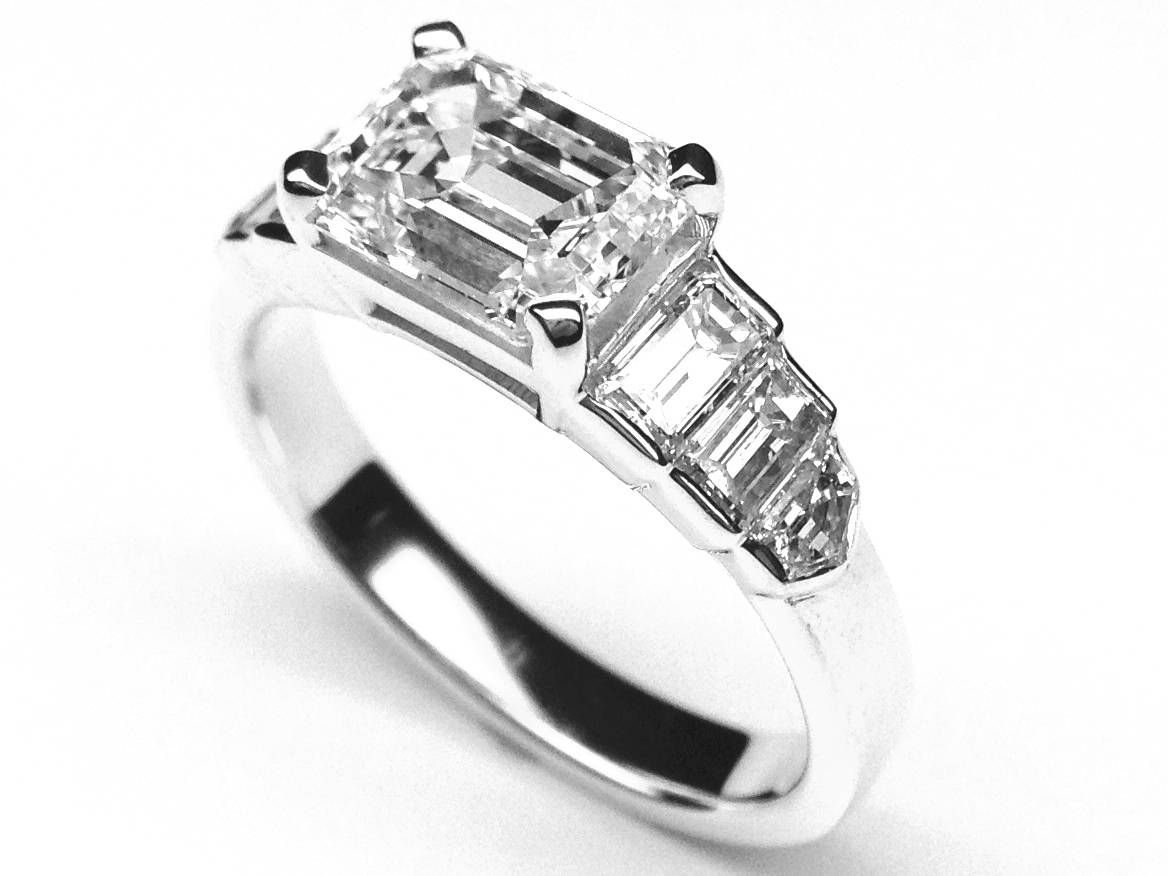 Engagement Ring  Horizontal Emerald Cut Diamond Step Up Engagement For 2017 Emerald Cut Diamond Anniversary Rings (View 12 of 25)