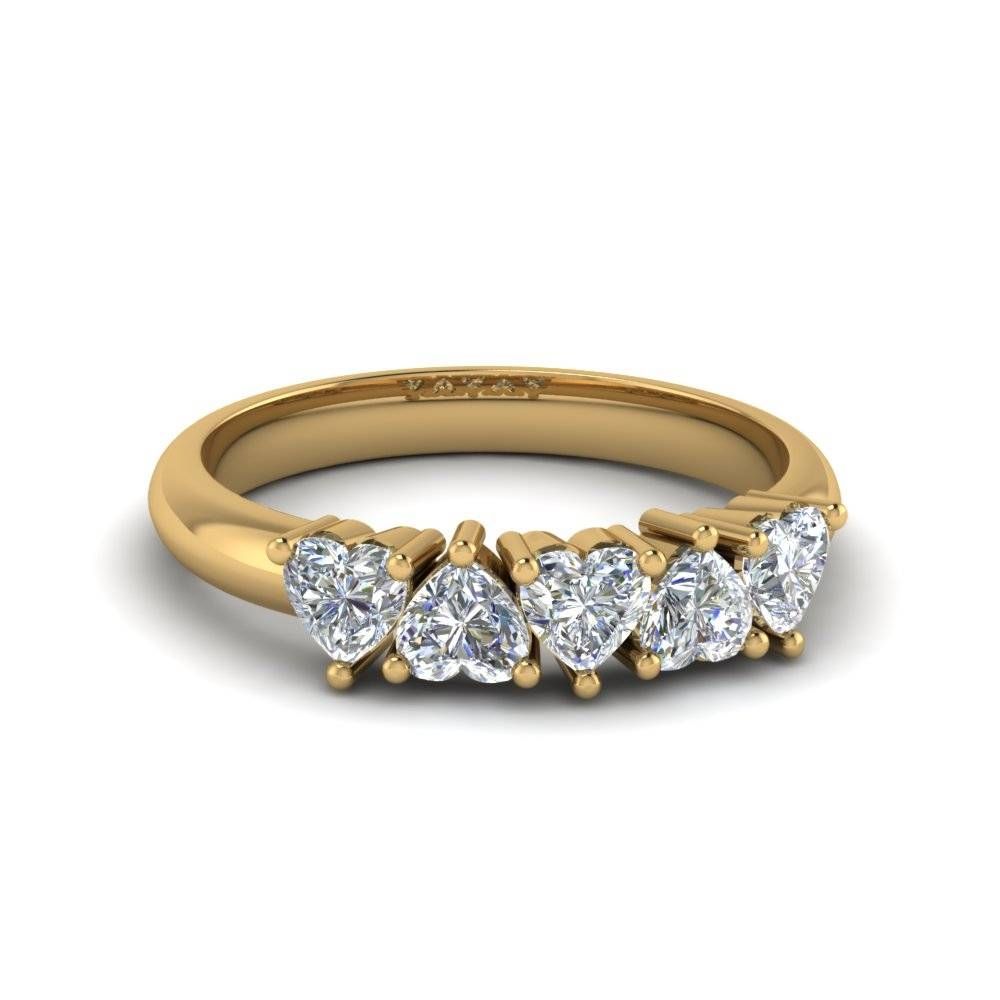 Exclusive 5 Stone Heart Shaped Anniversary Band In 14k Yellow Gold Throughout 2018 5 Year Wedding Anniversary Rings (View 17 of 25)