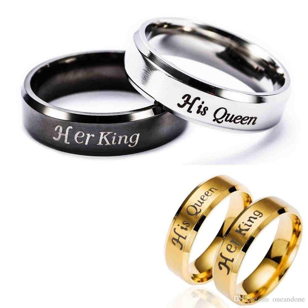 Fashion Gold Her King His Queen Stainless Steel Couple Wedding Intended For 2018 His And Her Anniversary Rings (View 7 of 25)