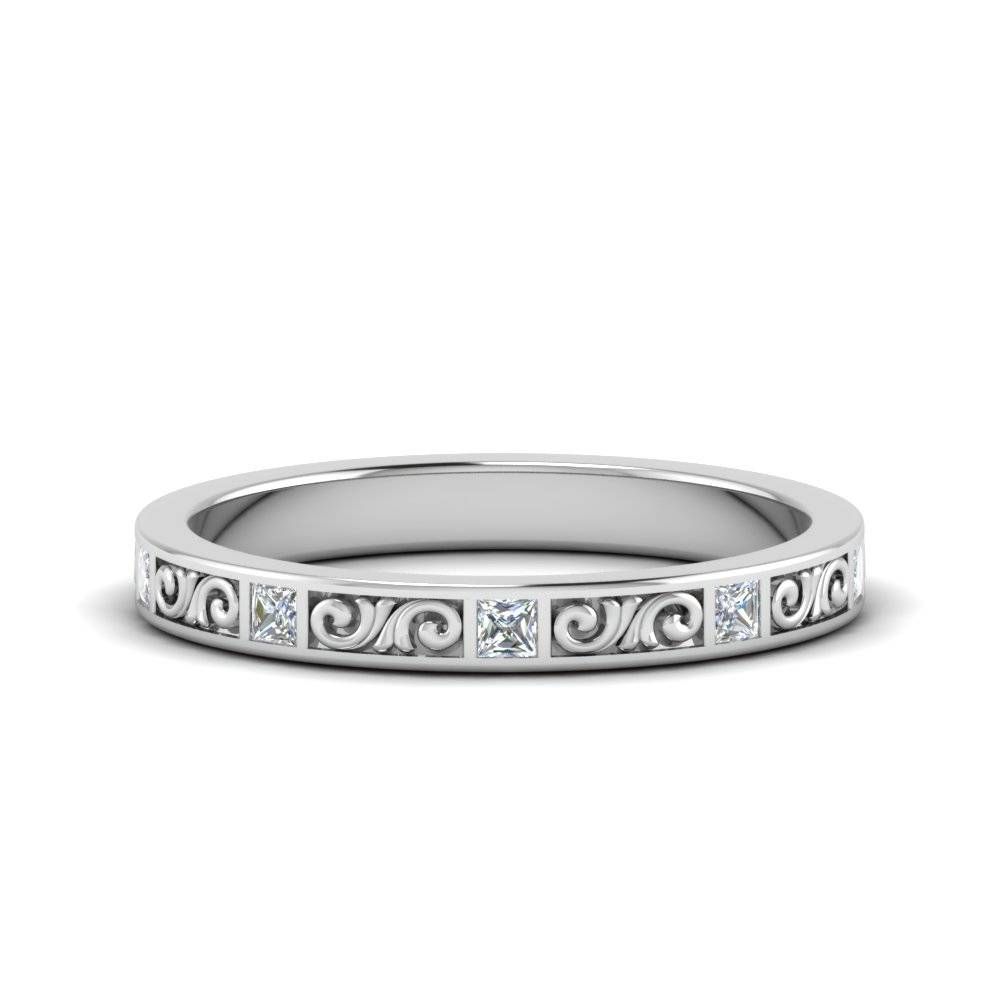 Filigree Princess Cut Diamond Wedding Band In 14k White Gold For Most Current Princess Cut Anniversary Rings (View 5 of 25)