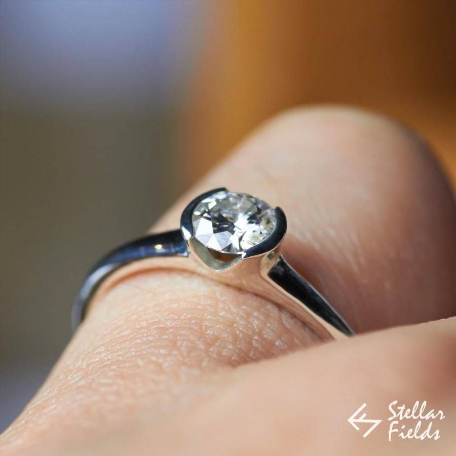 Forever One Moissanite Bezel Ring Semi Bezel Engagement Ring Throughout Most Current Modern Anniversary Rings (View 1 of 25)